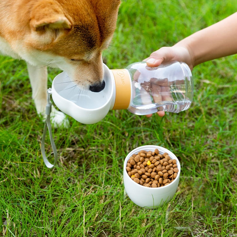 2-in-1 Portable Dog Water Bottle with Food Container, Leak-Proof Pet Water Dispenser for Dogs and Cats, Outdoor Travel Water Bottle for Walking, Hiking, Camping & Daily Use