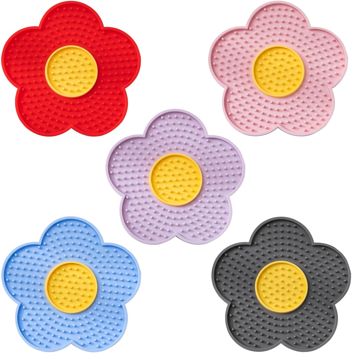 Silicone Dog Lick Mat with Suction Cups, Slow Feeder Flower-Shaped Licking Pad for Dogs and Cats, Food Grade Pet Feeding Mat for Anxiety Relief and Healthy Digestion