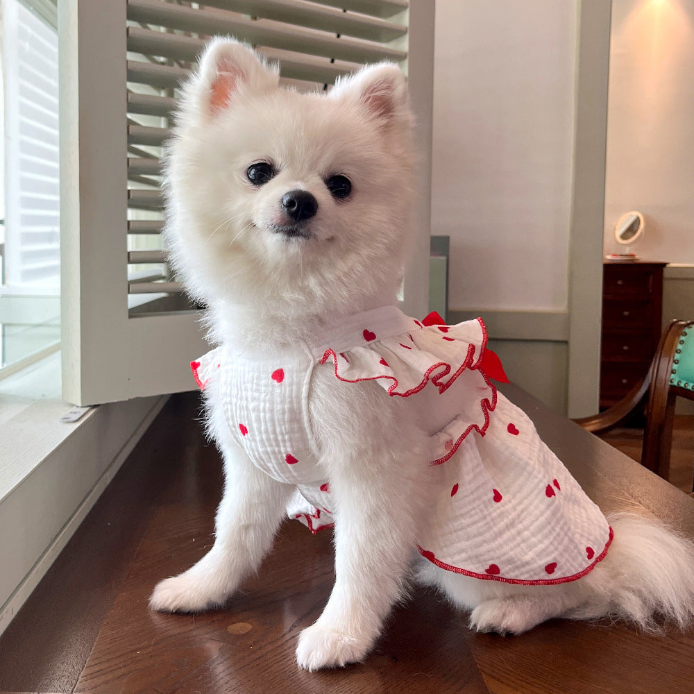 Love Floral Pet Dress – Cute Cotton Heart Print Dress