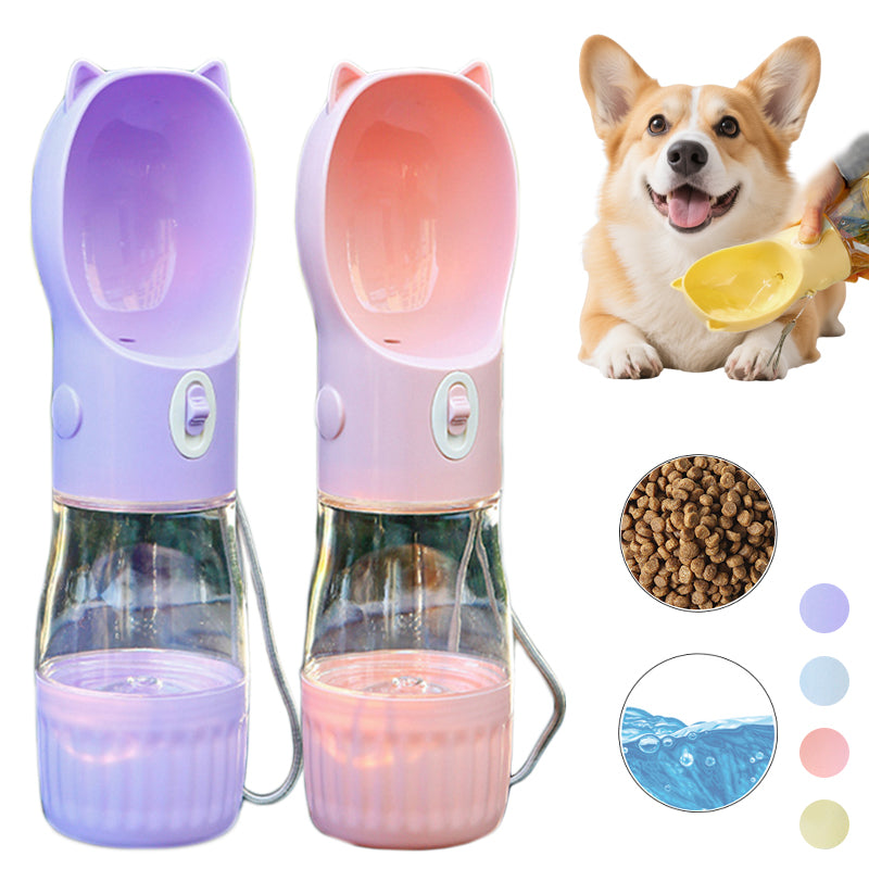 2-in-1 Portable Dog Water Bottle with Food Container, Leak-Proof Travel Pet Water Dispenser for Small and Large Dogs & Cats, Outdoor Drinking Bottle for Walking, Hiking & Travel