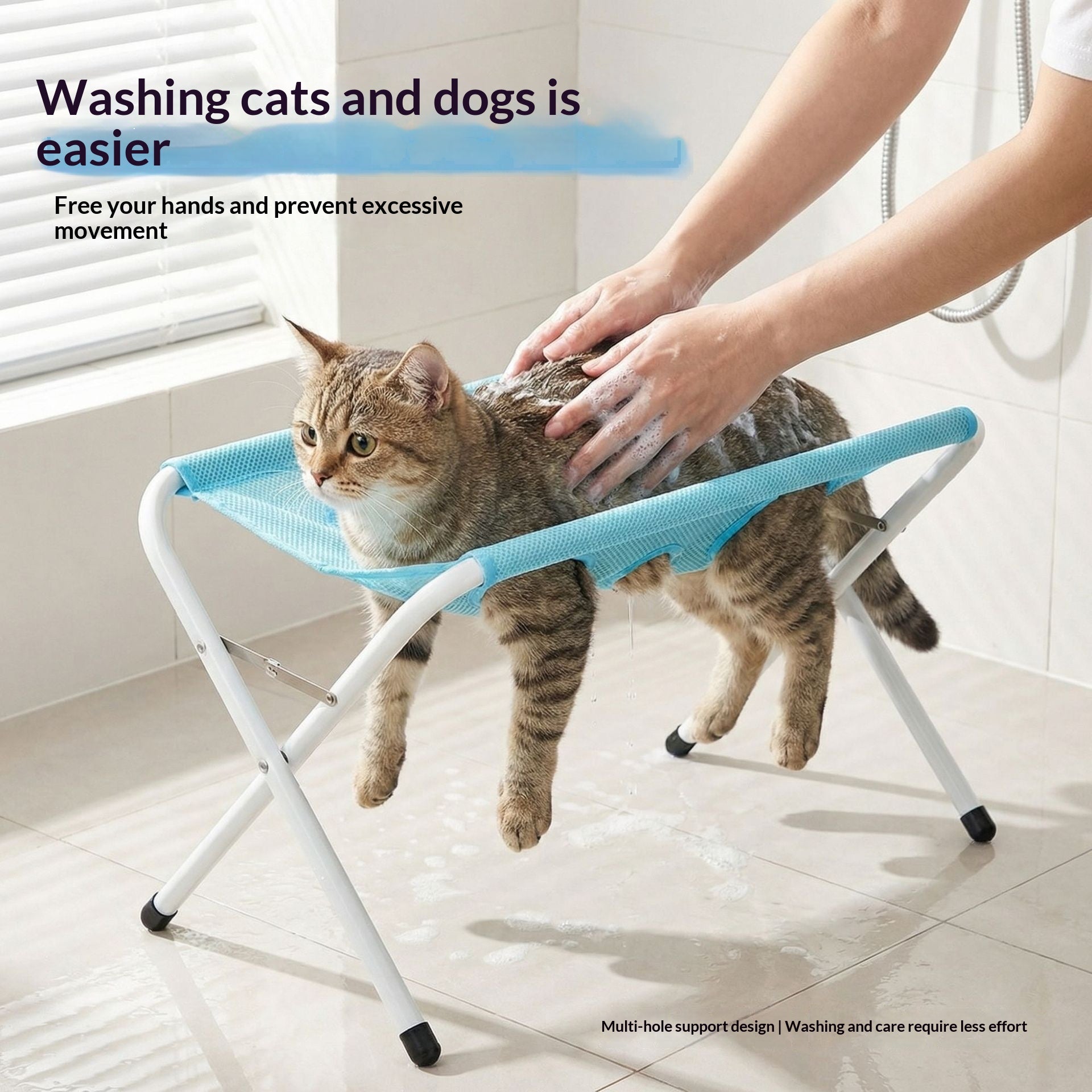 Foldable Pet Bathing Hammock Stand for Cats & Small Dogs – Adjustable Grooming Bath Support