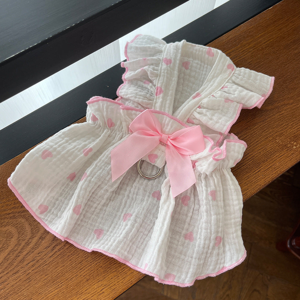 Love Floral Pet Dress – Cute Cotton Heart Print Dress