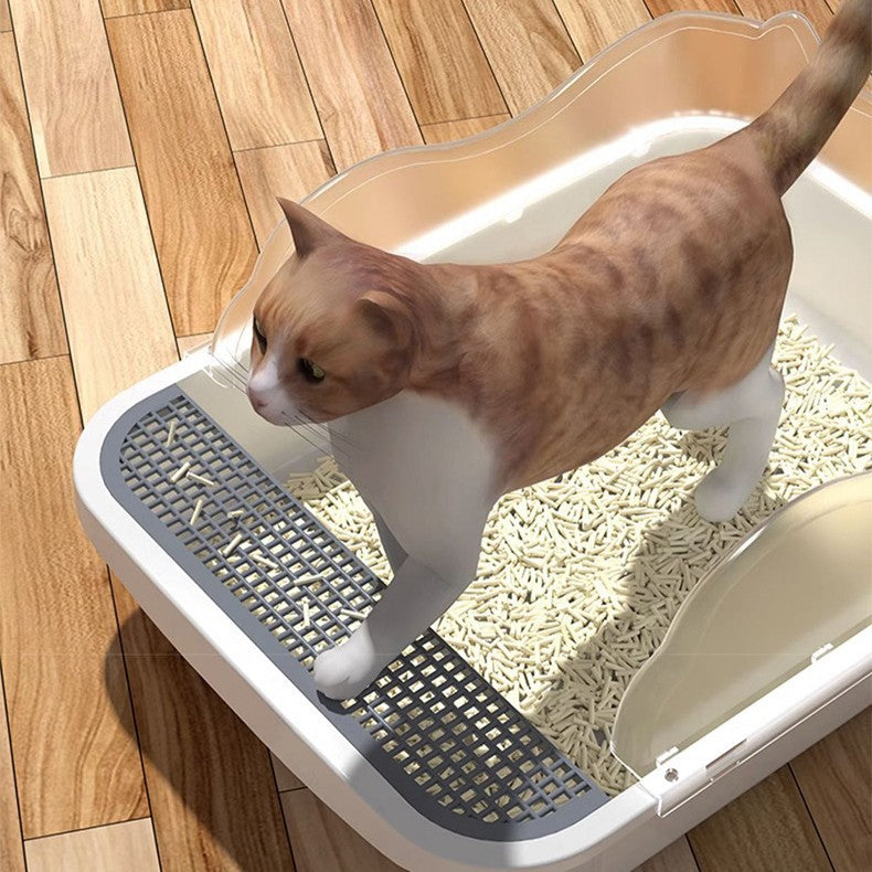 Extra Large Semi-Closed Cat Litter Box – Splash-Proof Toilet with Scoop & Deodorizing Bag