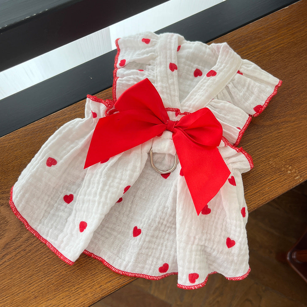 Love Floral Pet Dress – Cute Cotton Heart Print Dress