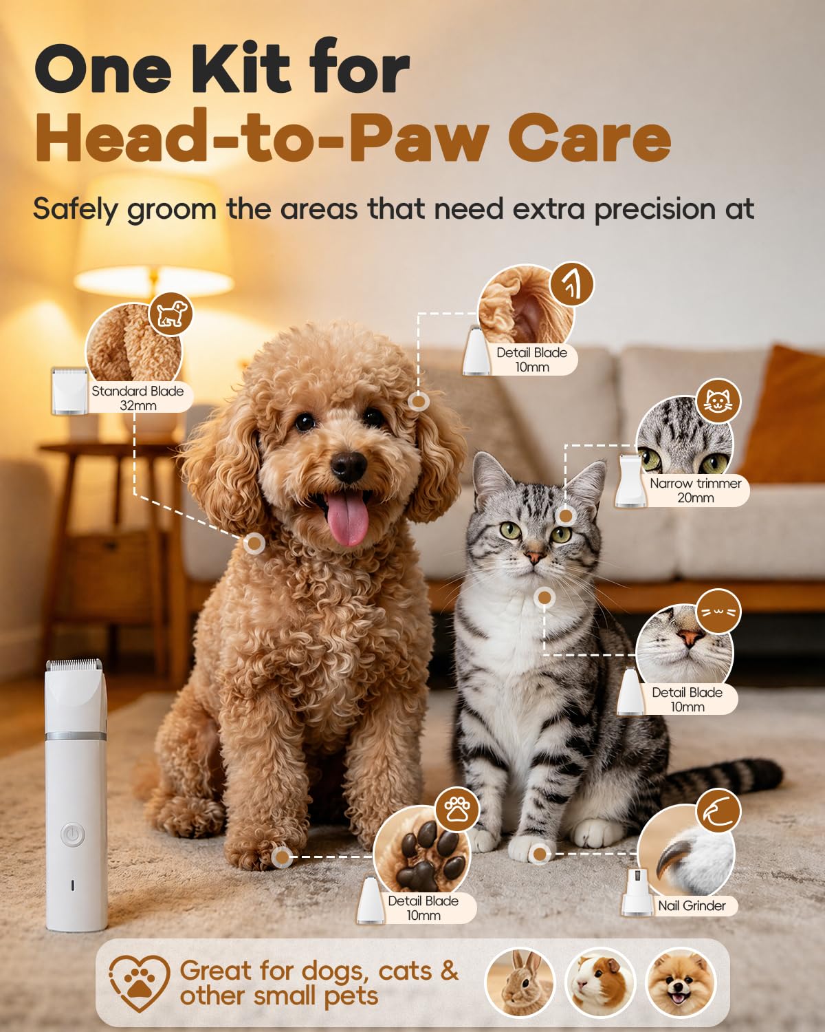 4-in-1 Pet Grooming Clipper – Quiet Hair Trimmer & Nail Grinder for Dogs & Cats