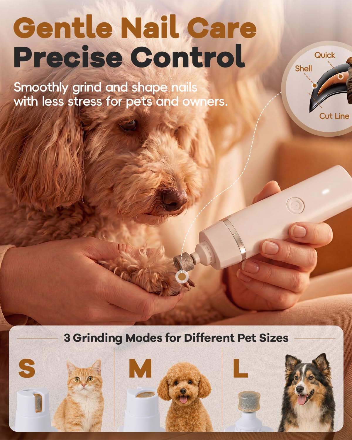 4-in-1 Pet Grooming Clipper – Quiet Hair Trimmer & Nail Grinder for Dogs & Cats