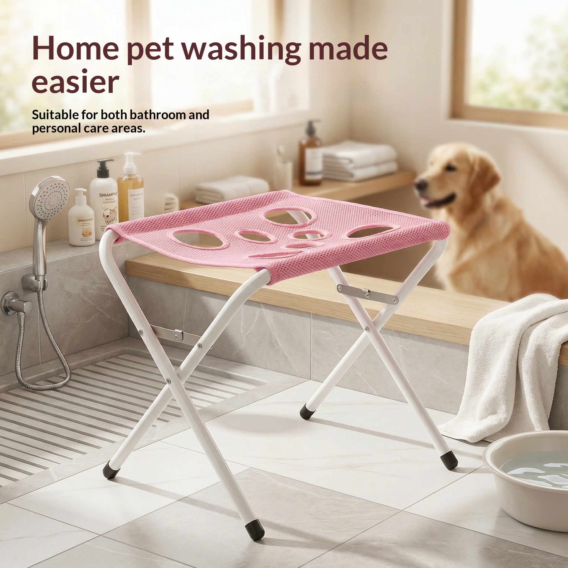 Foldable Pet Bathing Hammock Stand for Cats & Small Dogs – Adjustable Grooming Bath Support