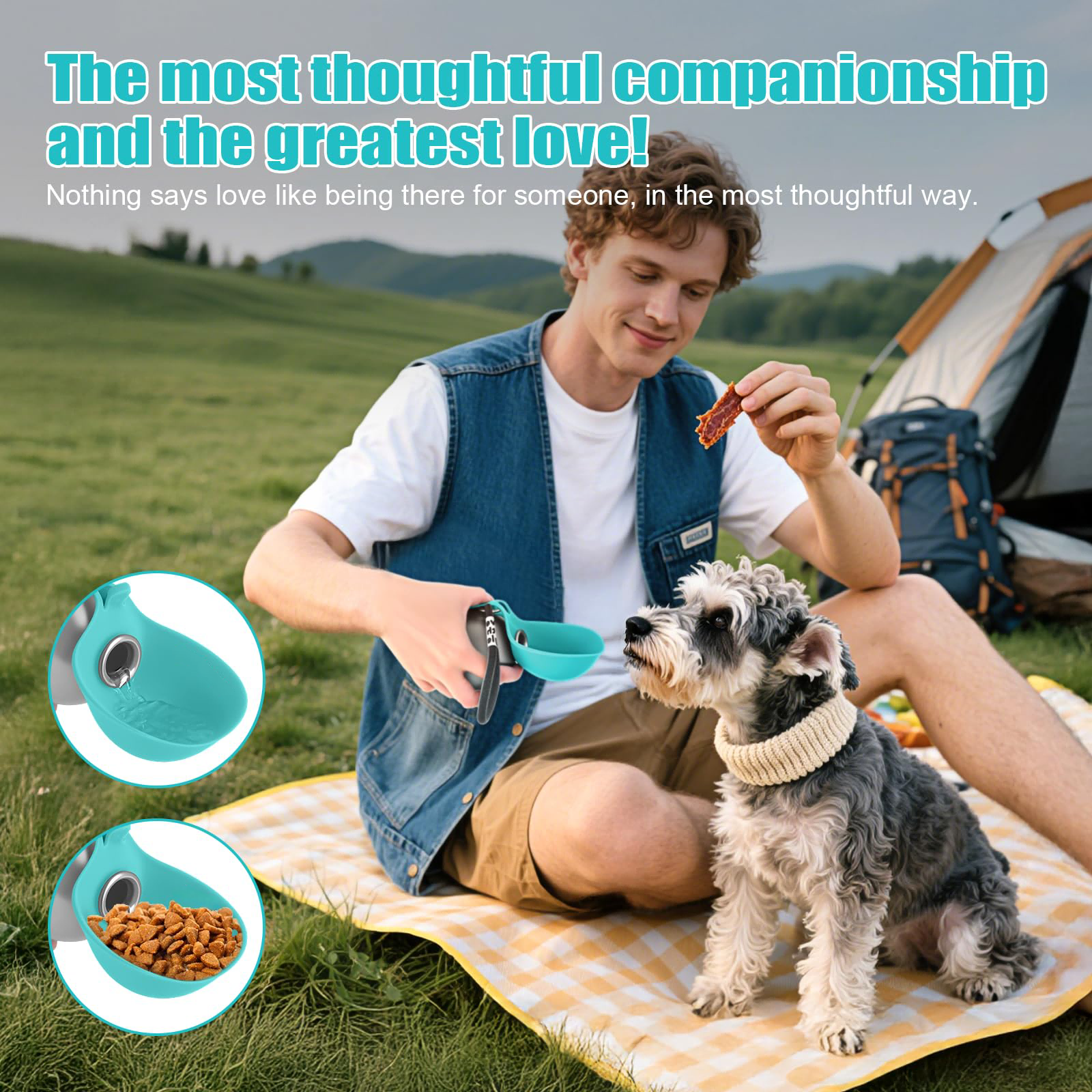 Portable Dog Water Bottle 10oz Stainless Steel Travel Dog Water Dispenser with Silicone Bowl, Leak-Proof No-Spill Puppy Water Bottle for Walking, Hiking, Camping & Travel