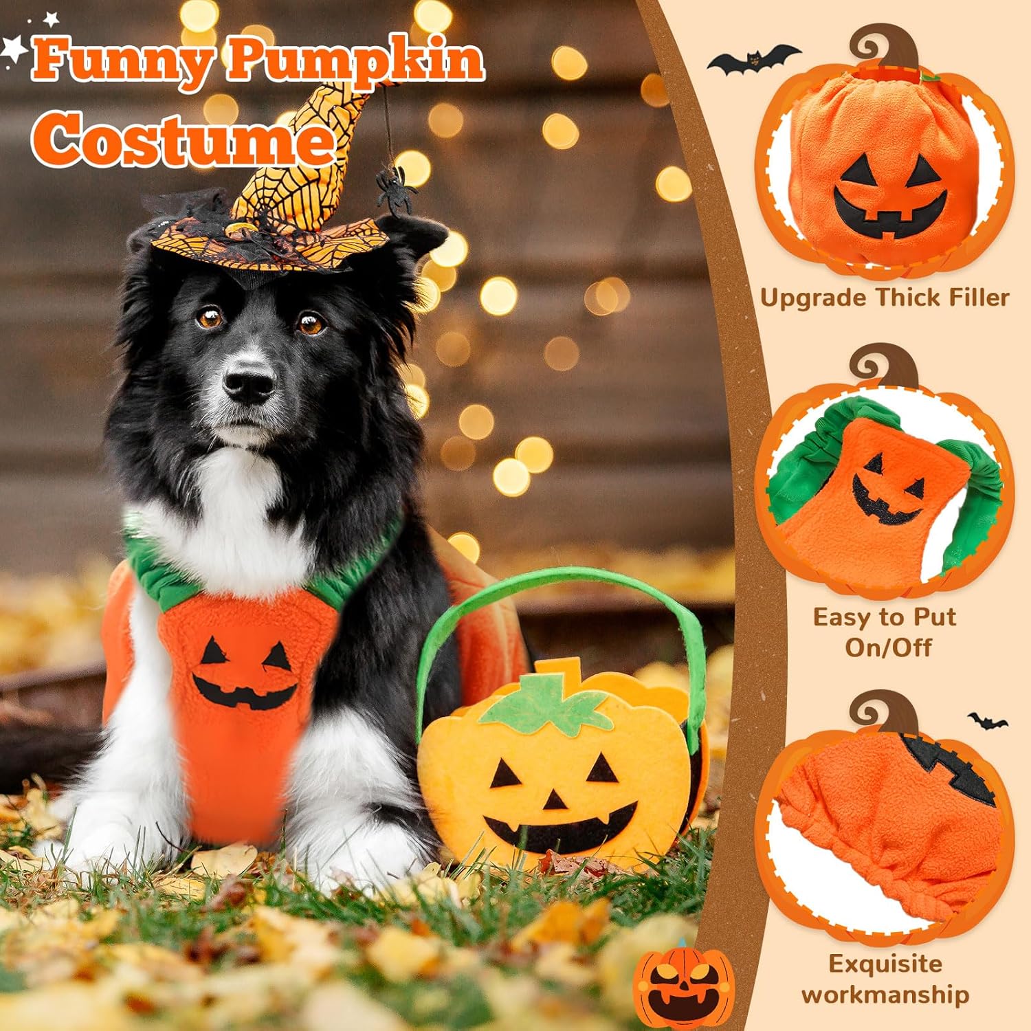 Pumpkin Halloween Pet Costume – Plush Dog & Cat Outfit