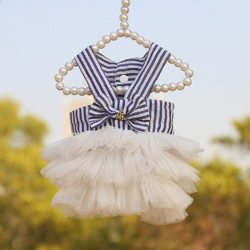 Striped Mesh Pet Dress – Cute Casual Dog Outfit