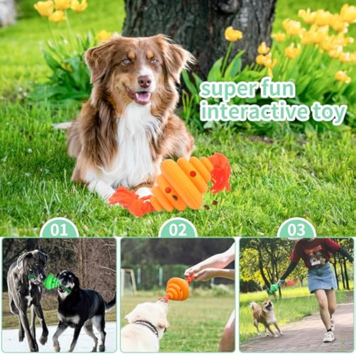 Interactive Dog Ball with Rope – Treat Dispensing Chew & Tug Toy