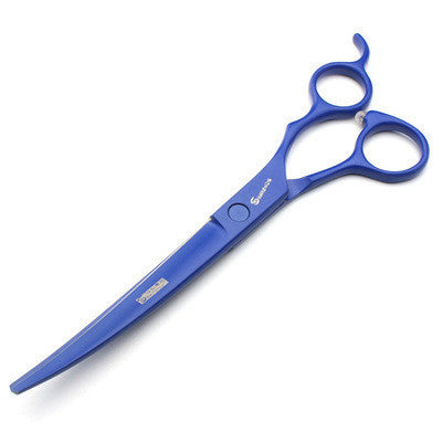 Pet Supplies 7 inch pet grooming scissors A pair of blue 7 inch pet grooming scissors with textured handles on white background