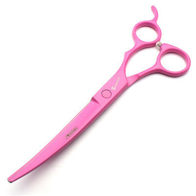 Pet Supplies 7 inch pet grooming scissors A pair of pink 7 inch pet grooming scissors with textured handles on white background