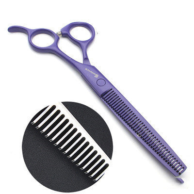 Pet Supplies 7 inch pet grooming scissors A pair of purple 7 inch pet grooming scissors with textured handles.