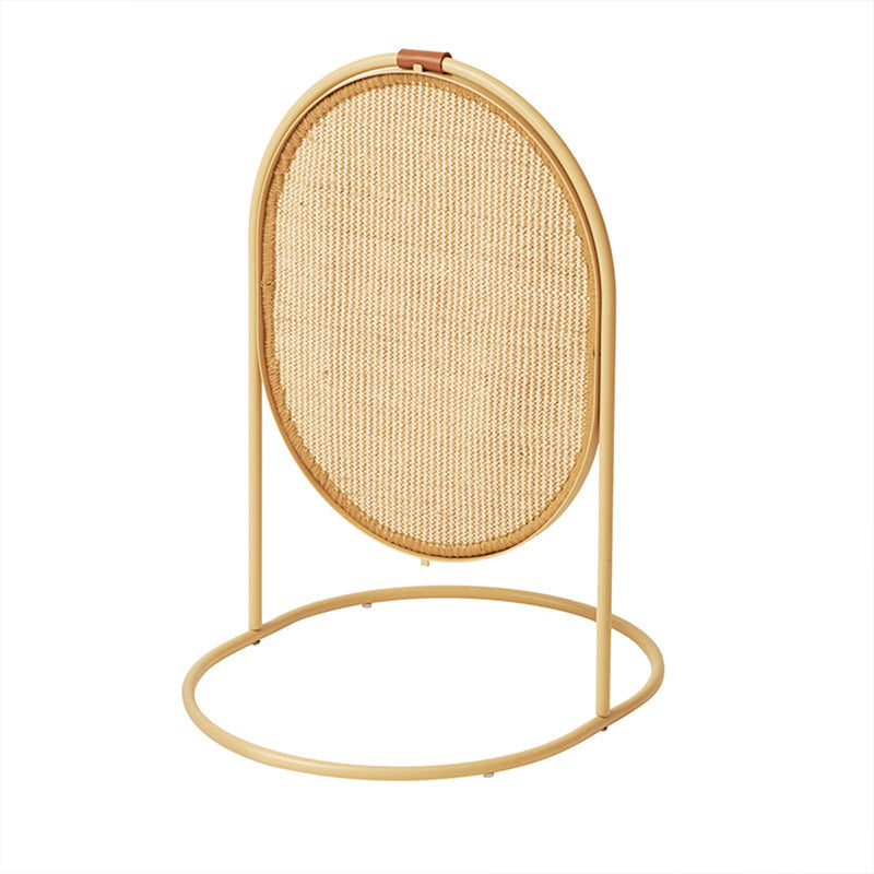 Pet Supplies Cat Scratching Board A round cat scratching board with a golden frame and a woven fabric surface.