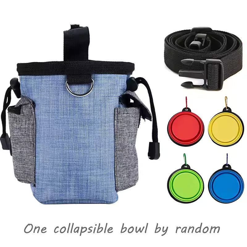 Pet Supplies GorisPet Waterproof Nylon Dog Treat Pouch Blue and gray dog training clicker with black strap and colorful training clicks on a white background
