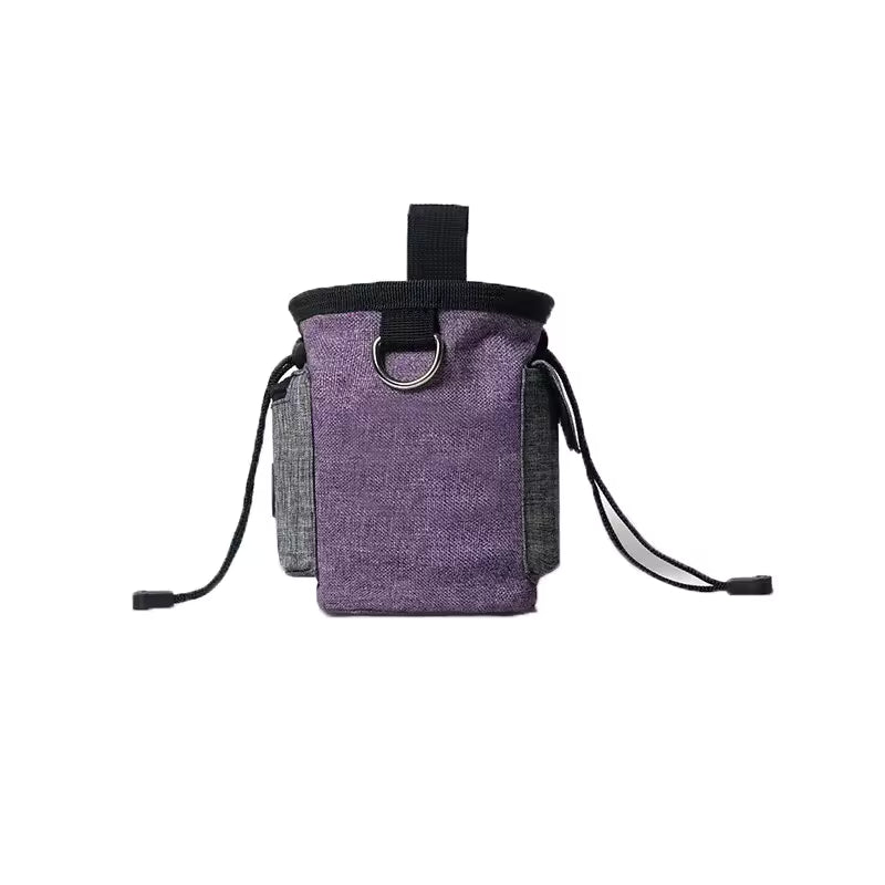 Purple and gray bag with a strap on a white background