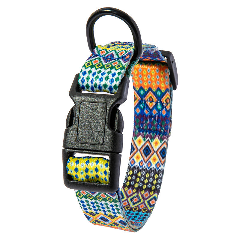 Pet Supplies Happy Pet Happy Dog Neck Collar A multicolored striped dog neck collar with a black plastic buckle and metal ring view