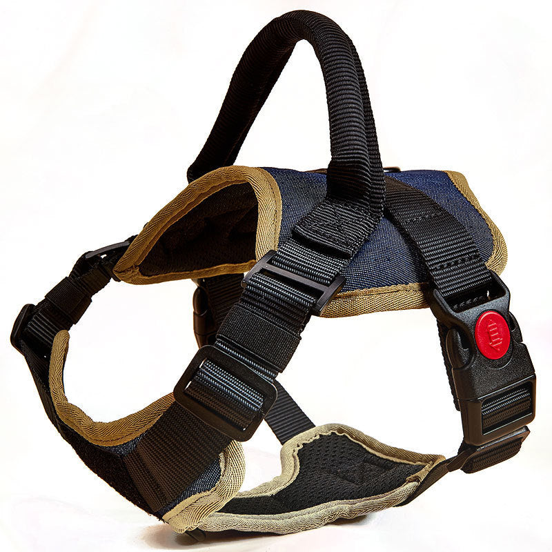 Pet Supplies Happy Pet Soft Padded Vest Harness A blue and brown soft padded vest harness for pets with adjustable straps and buckles with white background view