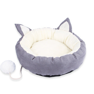 Pet Supplies Happy Pet Washable Pet Kennel A purple and white washable pet kennel with a soft mattress inside and a white pom-pom toy attached to it.