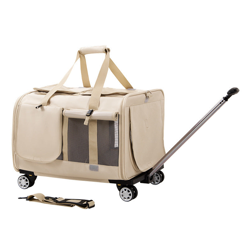 Pet Supplies Large Pet Trolley Bag Cat light brown with white background