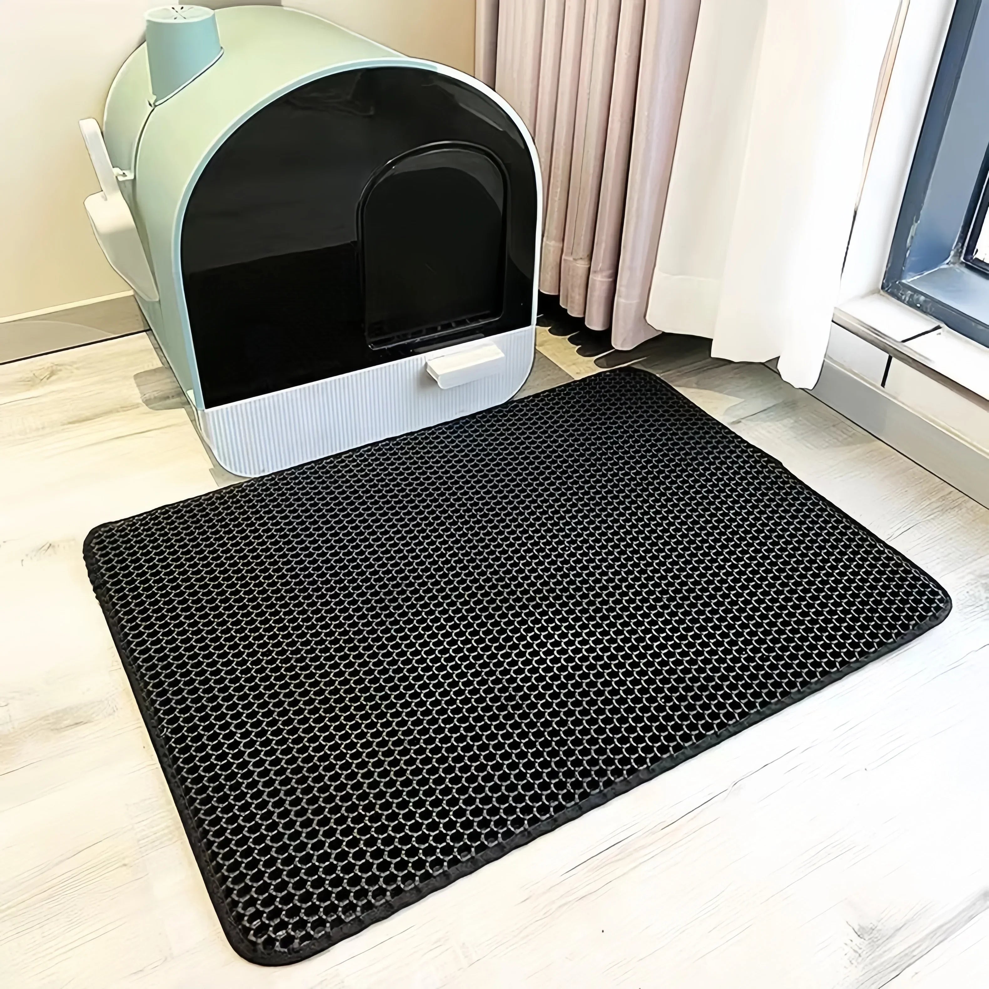 Pet Supplies Large Size Cat Litter Mat on the floor with black mat