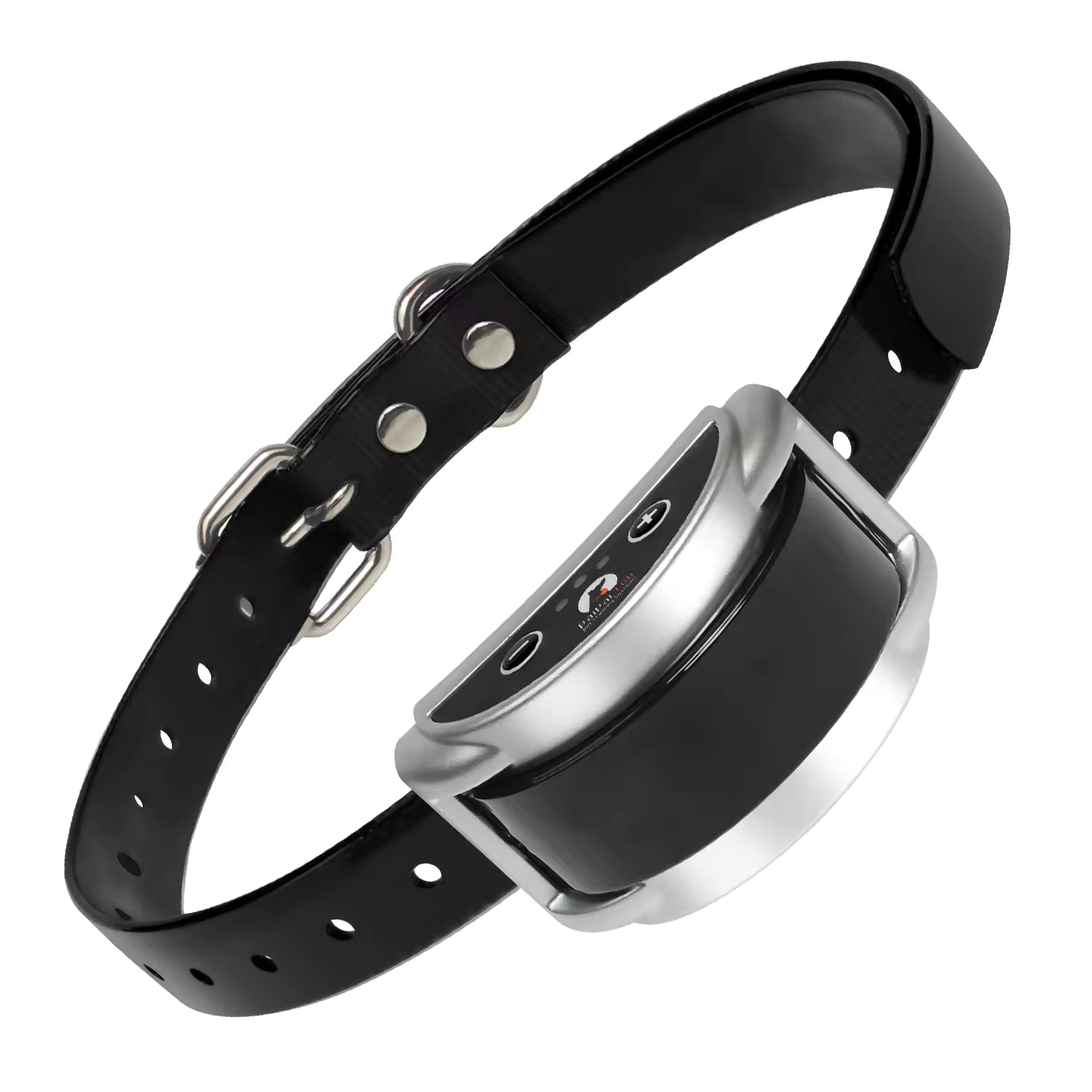 Pet Supplies Paipaitek Adjustable Dog Trainer Collar Black dog collar with a silver electronic device on a white background