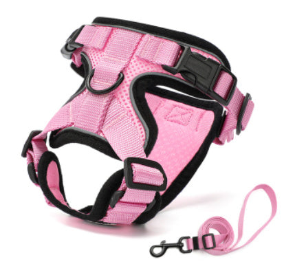 Pet Supplies PawProwl-Walking Cat Harness pink and black walking cat harness with adjustable straps and a leash attachment.