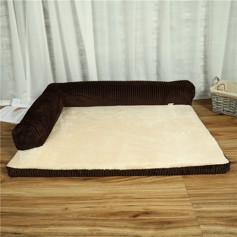 Pet Supplies Pet Dog Bed A brown retriever laying on a rectangular is a vertical position