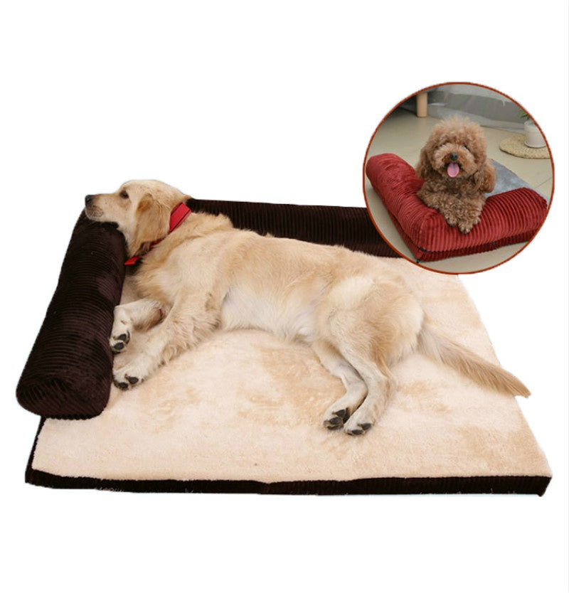 Pet Supplies Pet Dog Bed A golden retriever laying on a rectangular, solid brown pet bed.