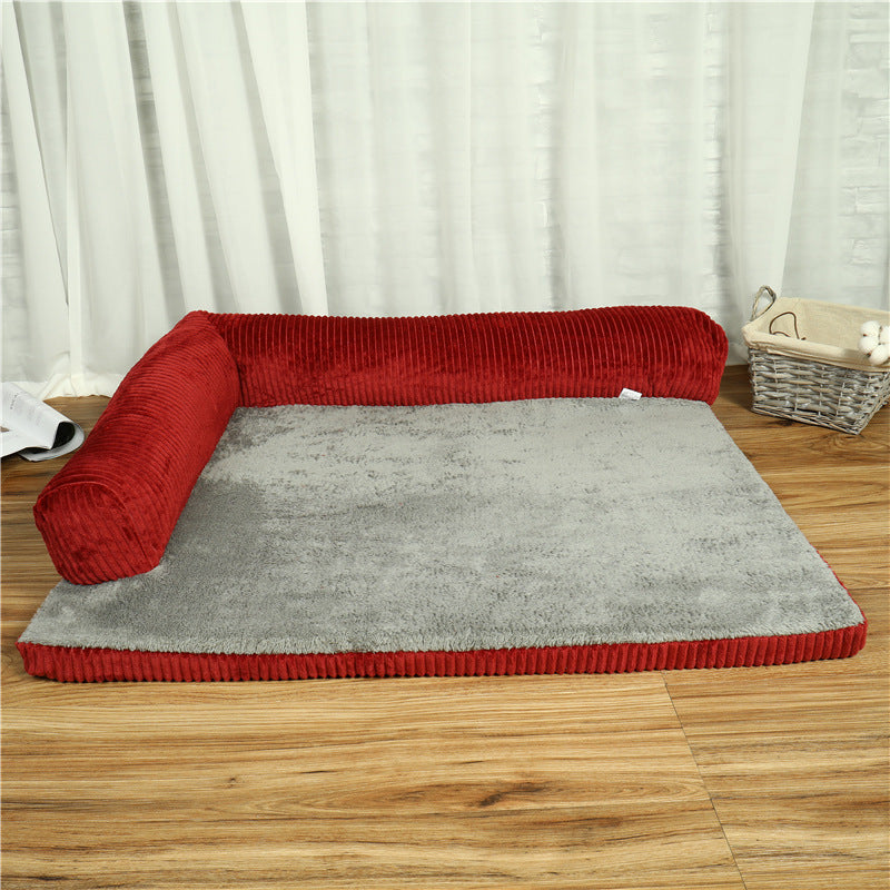 Pet Supplies Pet Dog Bed A red retriever laying on a rectangular is a vertical position