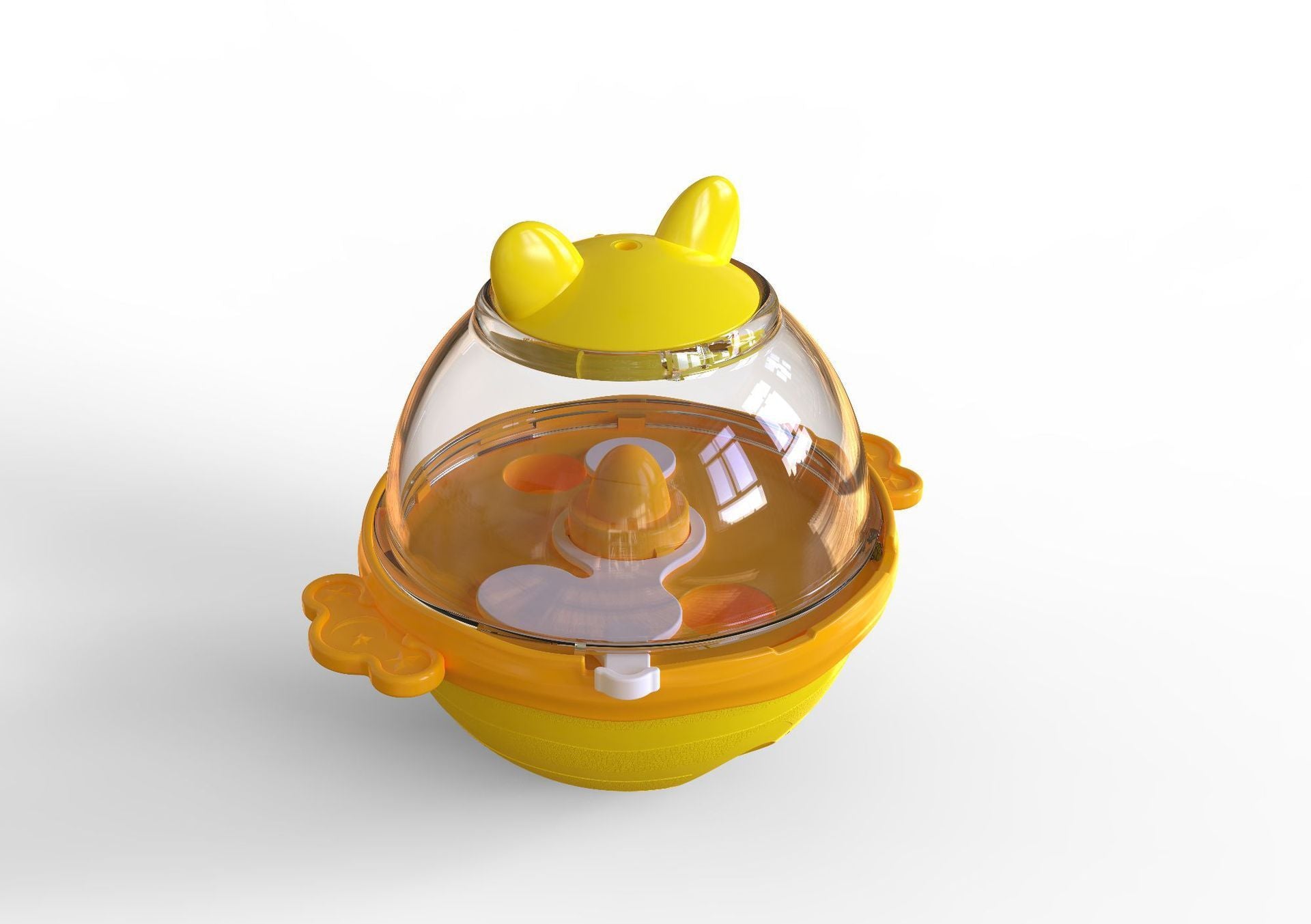 Pet Supplies Pet Tumbler for Dogs A yellow and clear plastic pet tumbler with a pair of dog ears on top and multiple compartments inside in white background