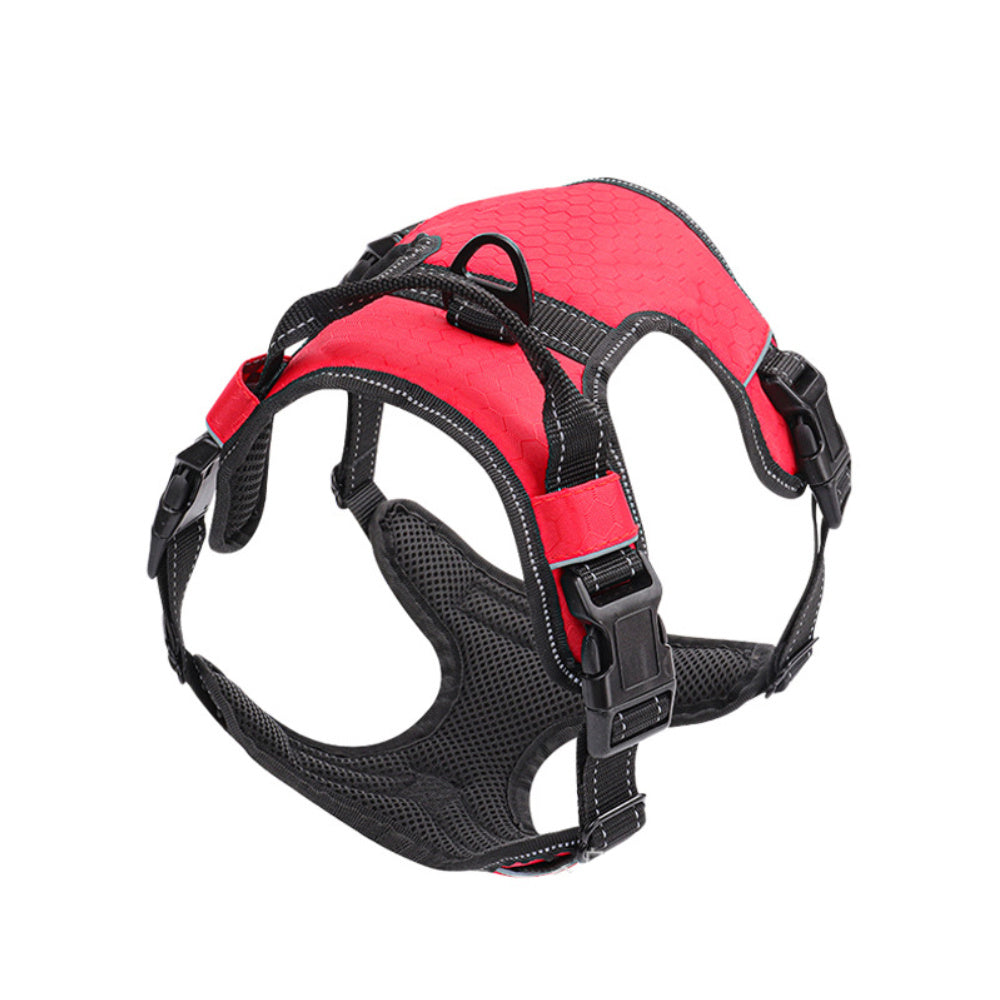 Pet Supplies Pet Vest Reflective Dog Harness A red and black reflective dog harness with adjustable straps and a buckle.