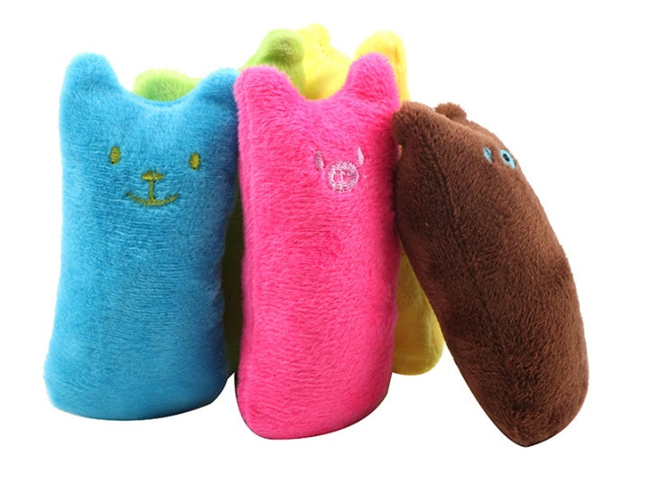 Pet Supplies Pillow Interactive Cat Toy series of colorful plush cat toys in various colors in a standing position with Closer Zoom Image white background view