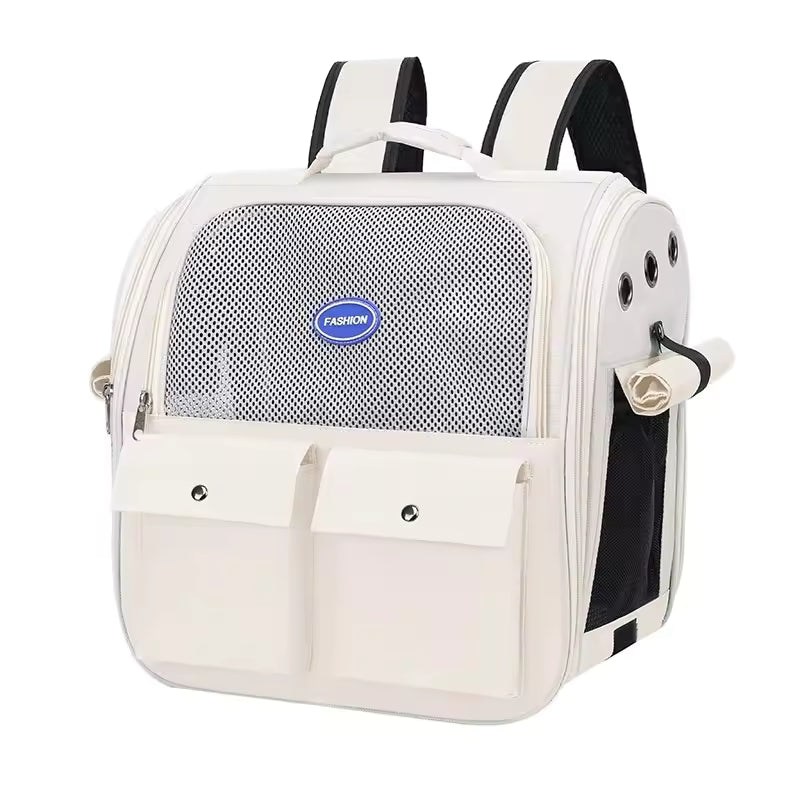Pet Supplies Portable Transparent Pet Carrier Backpack White pet carrier backpack with black accents on a white background
