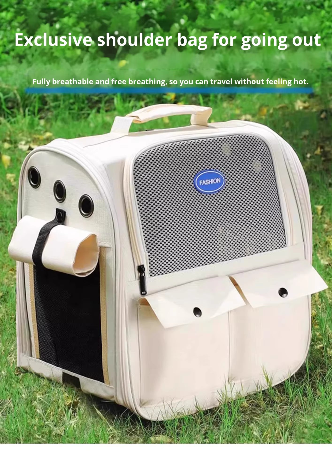 Pet Supplies Portable Transparent Pet Carrier Backpack Pet carrier with Fisher brand logo on grass