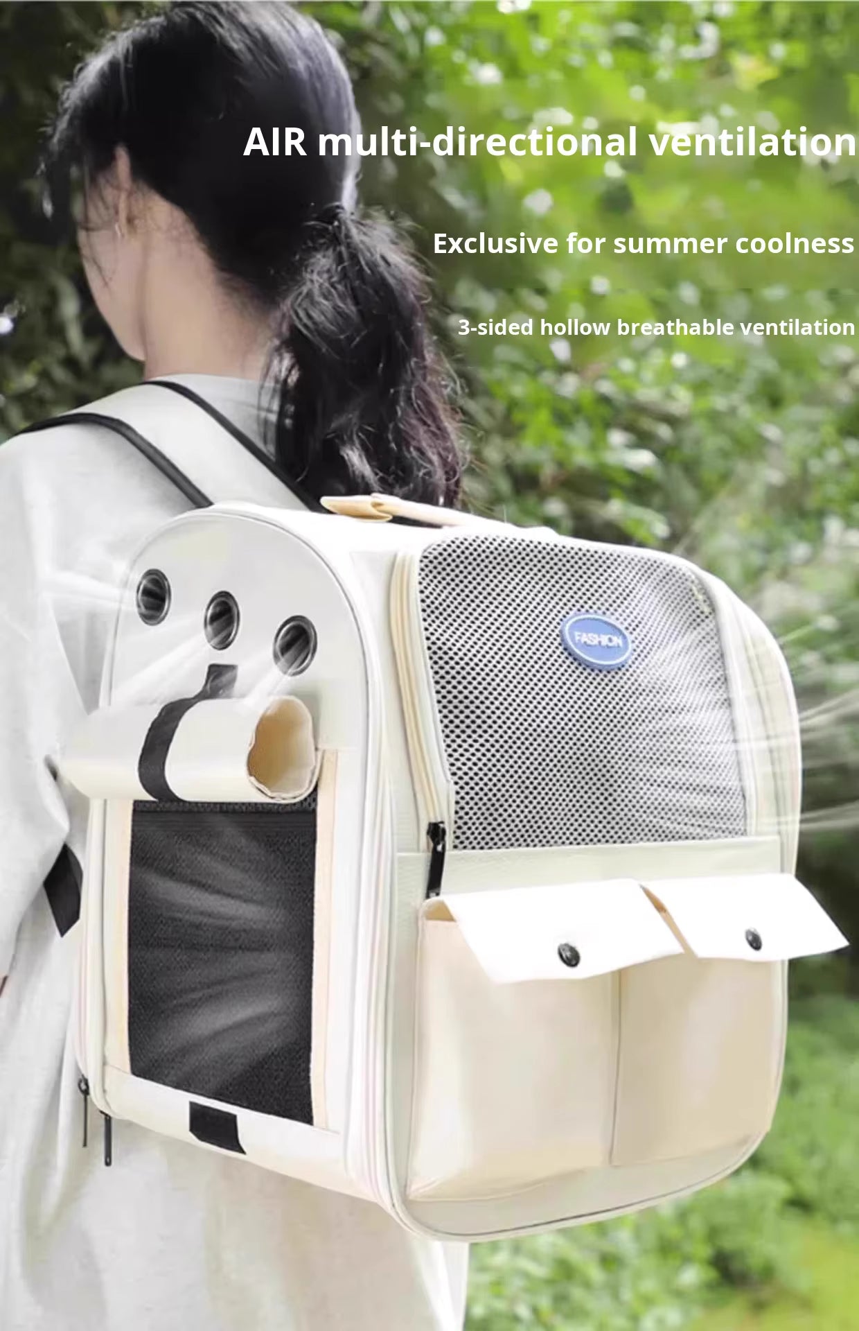 Pet Supplies Portable Transparent Pet Carrier Backpack Pet carrier with air multi-directional ventilation feature, outdoors.