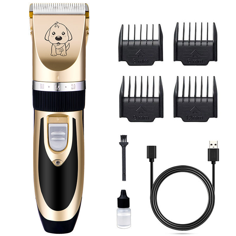 Pet Supplies Professional Pet Dog Hair Trimmer A Professional Pet Dog Hair Trimmer with accessories including combs, a USB cable, lubricant, and a cleaning brush on white background view