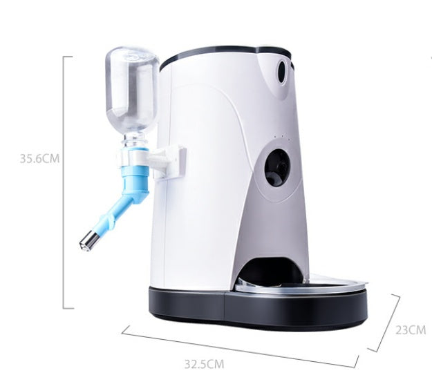Pet Supplies Smart Automatic Pet Feeder An automatic pet feeder with a white and black design with a measurement image