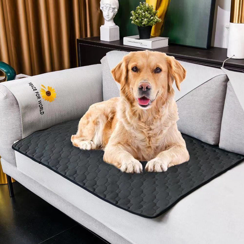 Pet Supplies Waterproof Dog Litter Mat black color on the sofa with a logo