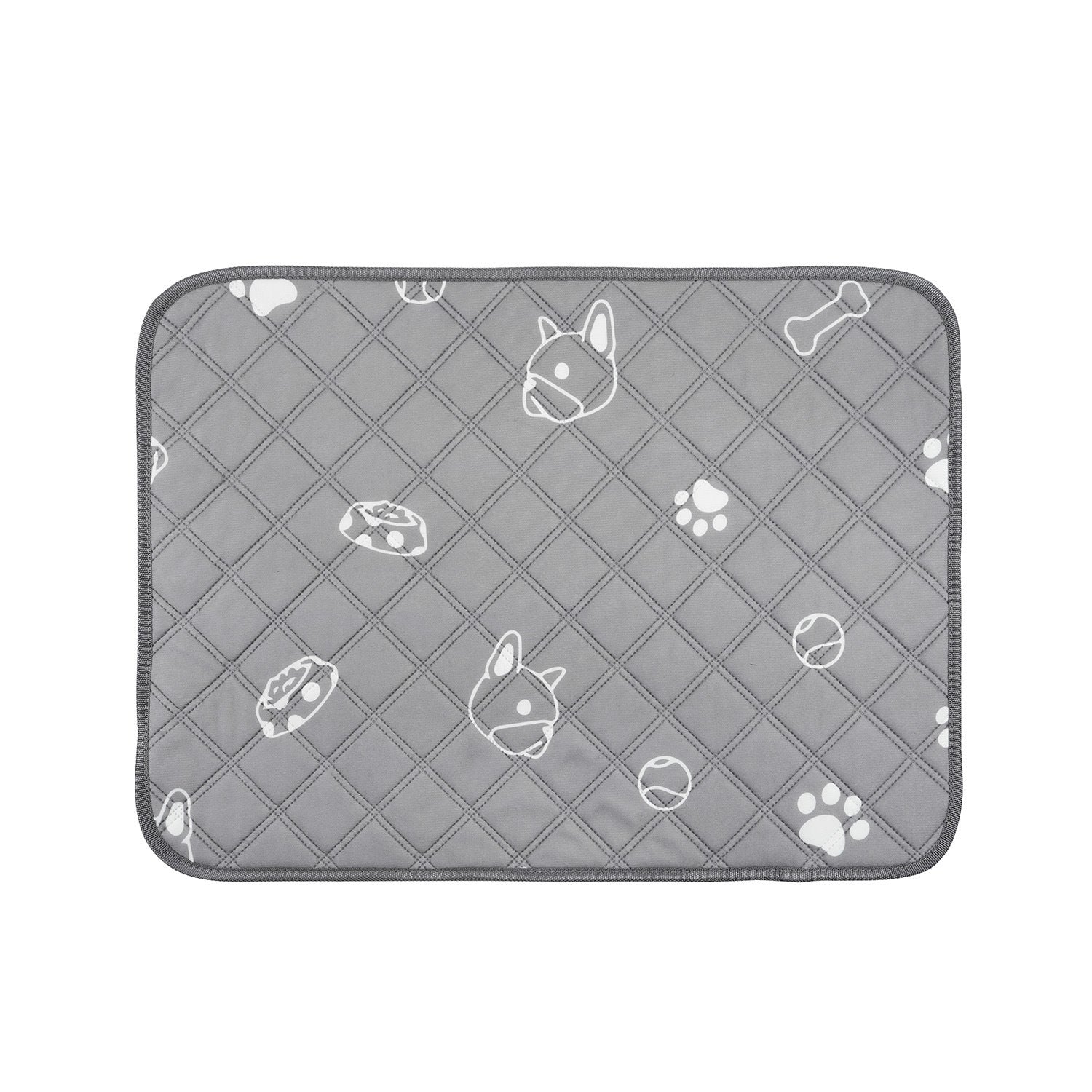Pet Supplies Waterproof Dog Urinal Pad A rectangular gray pet urinal pad with a pattern of dog silhouettes, cat faces, and paw prints.