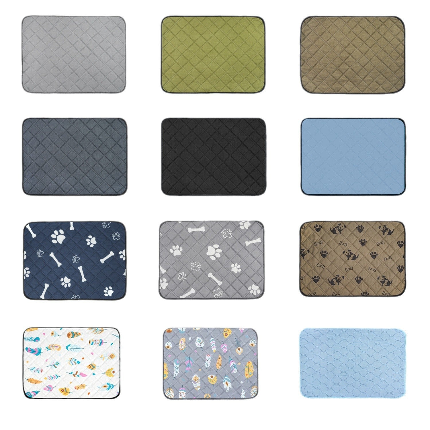 Pet Supplies Waterproof Dog Urinal Pad A rectangular multiple color pet urinal pad with a pattern of dog silhouettes, cat faces, and paw prints.