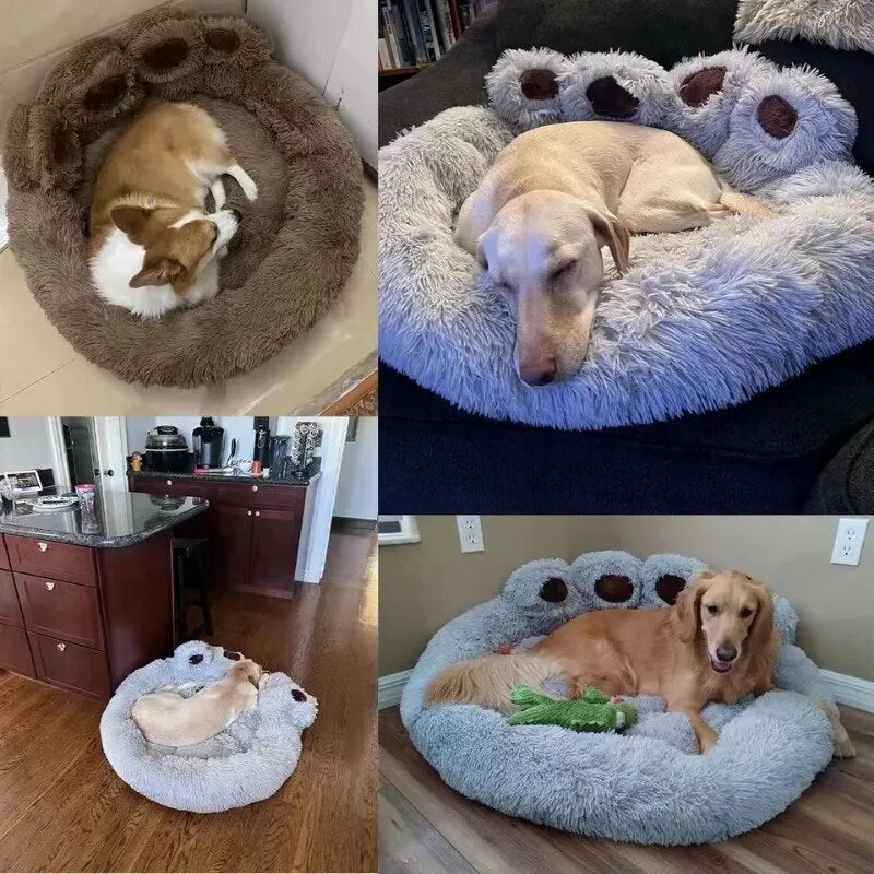 Washable Plush Dog Sofa Bed - Cozy Kennel Couch with Bear Paw Design, Machine Washable, 4 Sizes