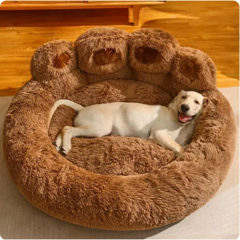 Washable Plush Dog Sofa Bed - Cozy Kennel Couch with Bear Paw Design, Machine Washable, 4 Sizes