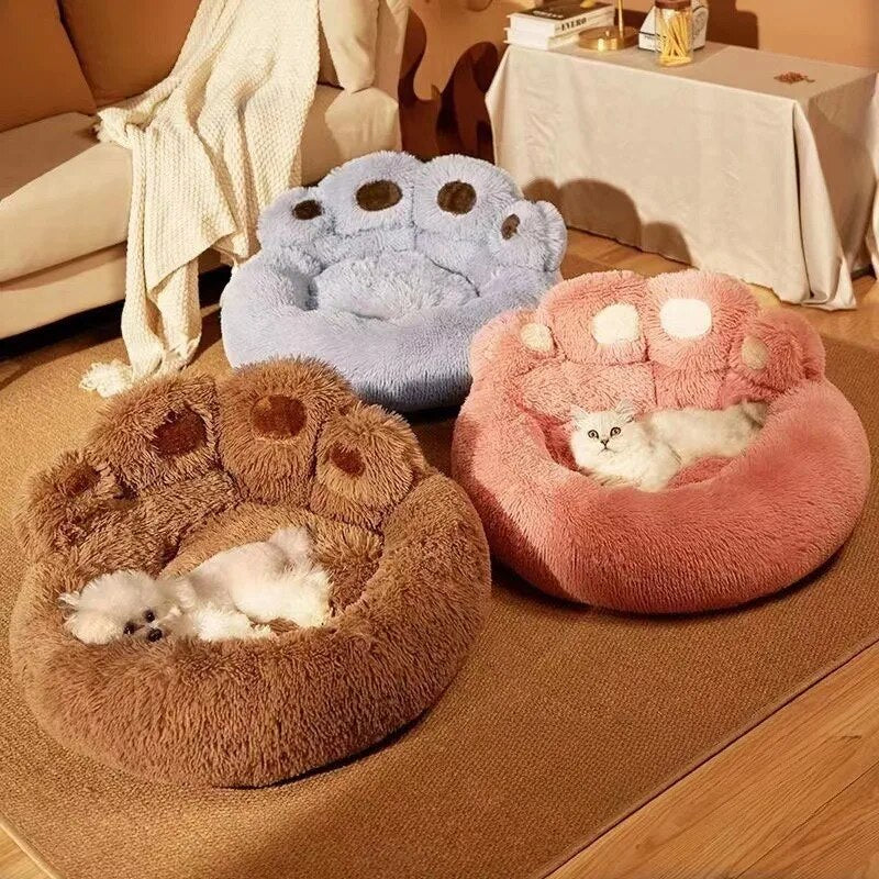 Washable Plush Dog Sofa Bed - Cozy Kennel Couch with Bear Paw Design, Machine Washable, 4 Sizes