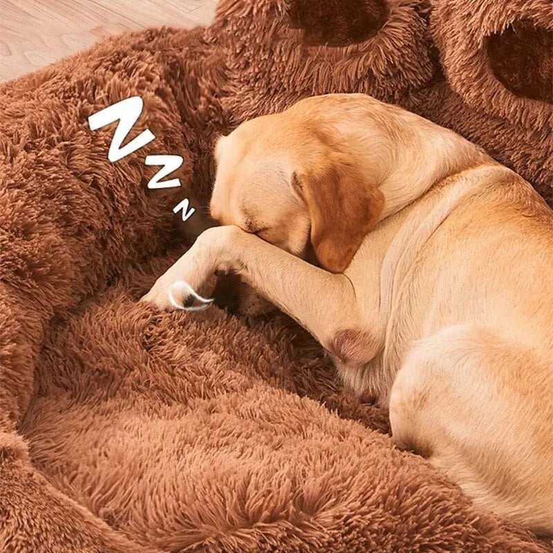 Washable Plush Dog Sofa Bed - Cozy Kennel Couch with Bear Paw Design, Machine Washable, 4 Sizes