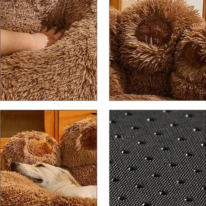 Washable Plush Dog Sofa Bed - Cozy Kennel Couch with Bear Paw Design, Machine Washable, 4 Sizes