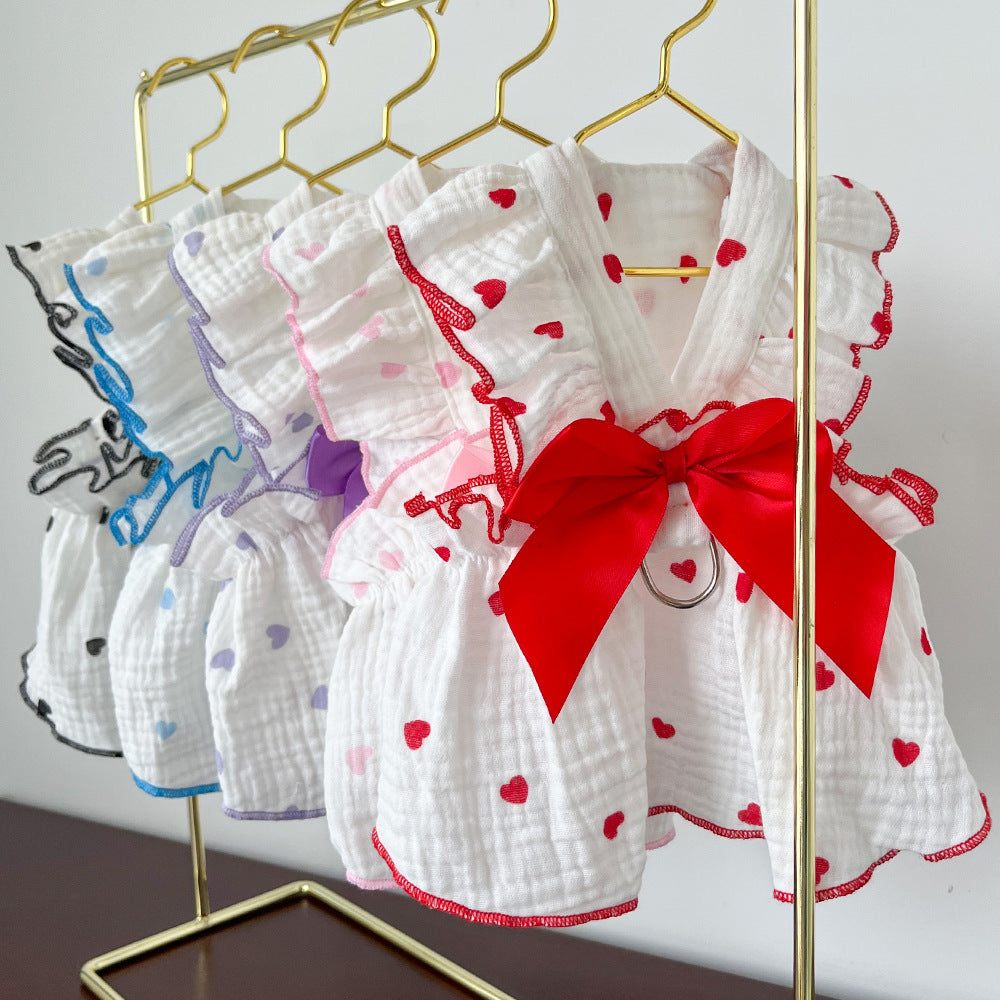 Love Floral Pet Dress – Cute Cotton Heart Print Dress