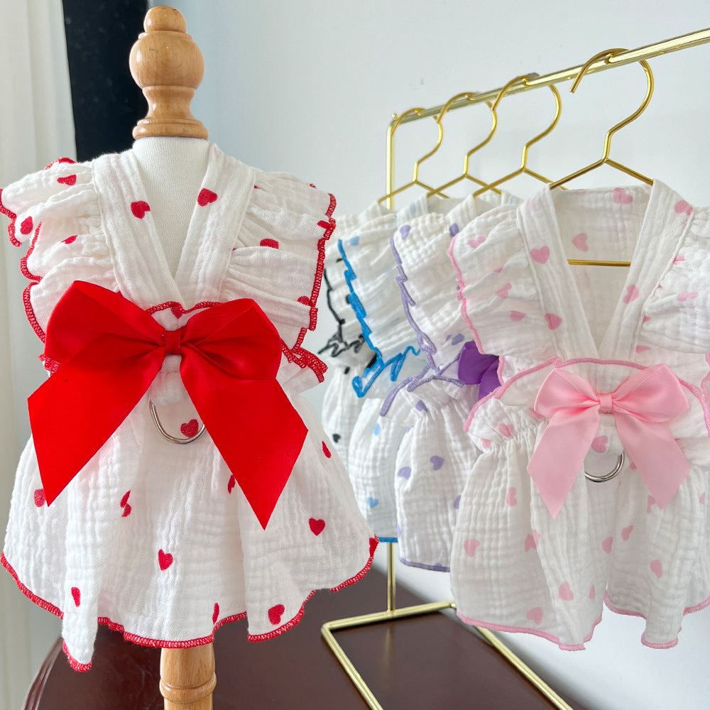 Love Floral Pet Dress – Cute Cotton Heart Print Dress