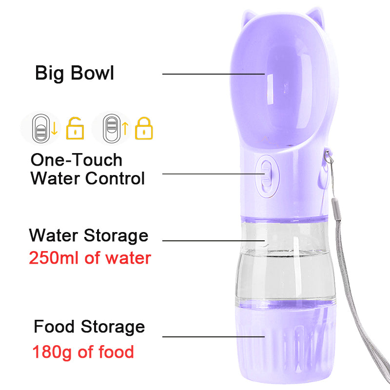 2-in-1 Portable Dog Water Bottle with Food Container, Leak-Proof Travel Pet Water Dispenser for Small and Large Dogs & Cats, Outdoor Drinking Bottle for Walking, Hiking & Travel